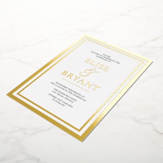 Gold Foil en White Simple Modern Weddenschap Folie Uitnodiging (Gedraaid)