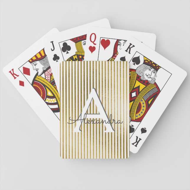 Gold Foil en White Striped Monogram Pokerkaarten (Achterkant)
