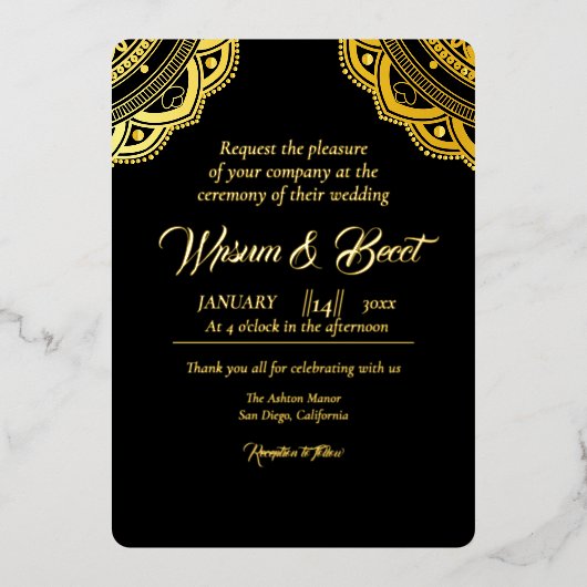 Gold foil en zwarte luxe uitnodigingskaart folie uitnodiging (Voorkant)