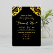 Gold foil en zwarte luxe uitnodigingskaart folie uitnodiging (Staand Voorkant)