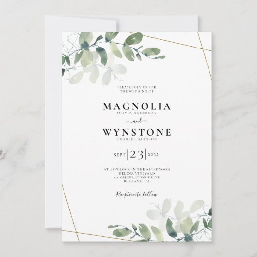 Gold Foil Eucalyptus Botanical Weduwen Invitation Kaart (Voorkant)