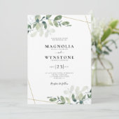Gold Foil Eucalyptus Botanical Weduwen Invitation Kaart (Staand voorkant)