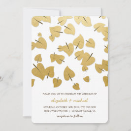 Gold Foil Falling Leaves Weduwen Uitnodiging