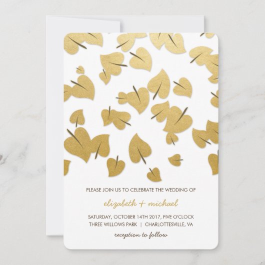 Gold Foil Falling Leaves Weduwen Uitnodiging (Voorkant)