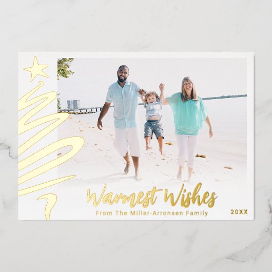 Gold Foil Family Beach - kerstboomfotokaart Folie Feestdagenkaart (Voorkant)