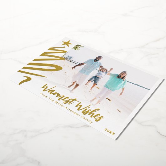 Gold Foil Family Beach - kerstboomfotokaart Folie Feestdagenkaart (Gedraaid)