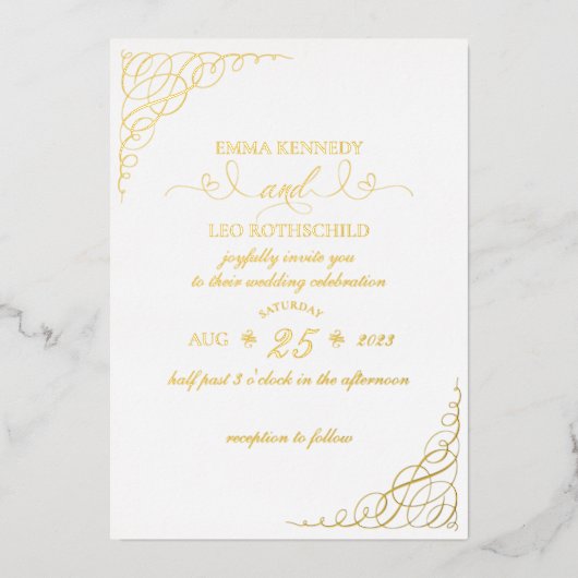 Gold Foil Fancy Calligraphy Wedding Invitation Folie Uitnodiging (Voorkant)