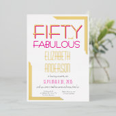 Gold Foil Fifty and Fabulous 50th Birthday Party Folie Uitnodiging (Staand Voorkant)
