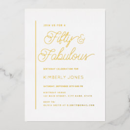 Gold Foil Fifty and Fabulous 50th Birthday Party Folie Uitnodiging