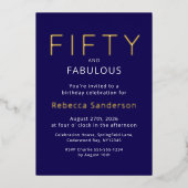 Gold Foil Fifty and Fabulous 50th Birthday Party Folie Uitnodiging (Voorkant)
