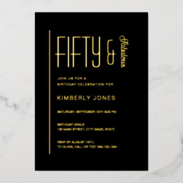 Gold Foil Fifty And Fabulous 50th Birthday Party Folie Uitnodiging