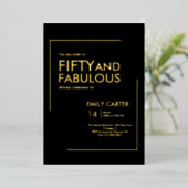 Gold Foil Fifty and Fabulous 50th Birthday Party Folie Uitnodiging (Staand Voorkant)