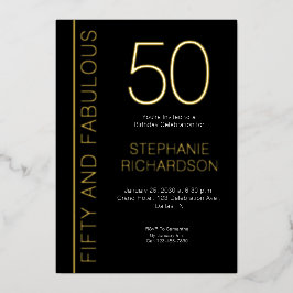 Gold Foil Fifty and Fabulous 50th Birthday Party Folie Uitnodiging