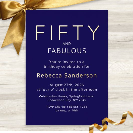 Gold Foil Fifty and Fabulous 50th Birthday Party Folie Uitnodiging