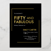 Gold Foil Fifty and Fabulous 50th Birthday Party Folie Uitnodiging (Voorkant)