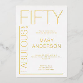 Gold Foil Fifty and Fabulous 50th Birthday Party Folie Uitnodiging