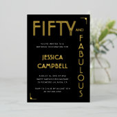 Gold Foil Fifty and Fabulous 50th Birthday Party Folie Uitnodiging (Staand Voorkant)