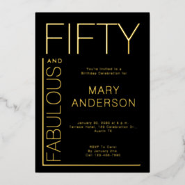 Gold Foil Fifty and Fabulous 50th Birthday Party Folie Uitnodiging