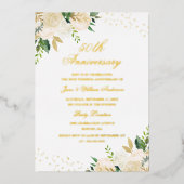 GOLD FOIL Floral 50th Jubileum Folie Uitnodiging (Voorkant)