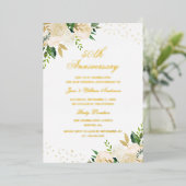 GOLD FOIL Floral 50th Jubileum Folie Uitnodiging (Staand Voorkant)