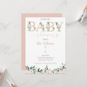 Gold Foil Floral Baby Girl Baby shower Invitation