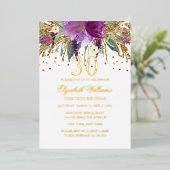 GOLD FOIL Floral Glitter Amethyst 30e verjaardag v Folie Uitnodiging (Staand Voorkant)