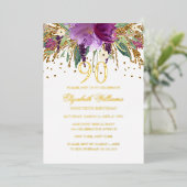 GOLD FOIL Floral Glitter Amethyst 90th Birthday Folie Uitnodiging (Staand Voorkant)
