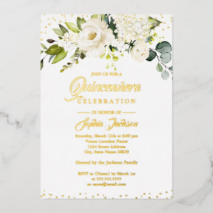 GOLD FOIL Floral Gold Quinceanera Folie Uitnodiging