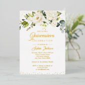 GOLD FOIL Floral Gold Quinceanera Folie Uitnodiging (Staand Voorkant)