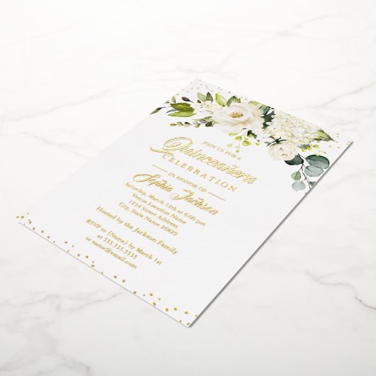 GOLD FOIL Floral Gold Quinceanera Folie Uitnodiging (Gedraaid)