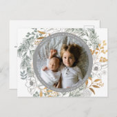 Gold Foil Floral met aangepaste foto White Holiday Briefkaart (Voorkant / Achterkant)