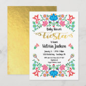 Gold Foil Floral Mexican Fiesta Baby shower Kaart (Voorkant / Achterkant)