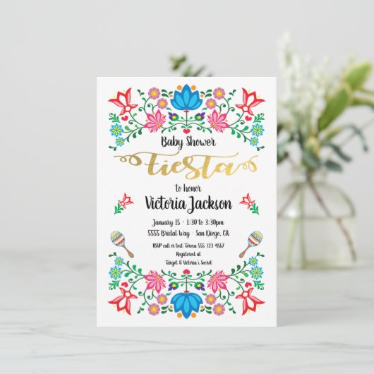Gold Foil Floral Mexican Fiesta Baby shower Kaart (Staand voorkant)