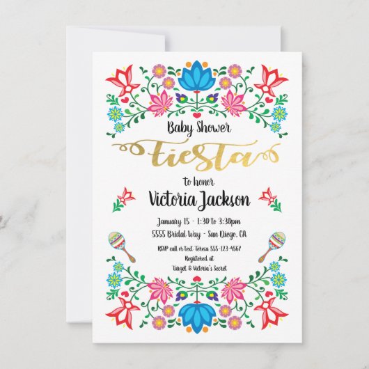 Gold Foil Floral Mexican Fiesta Baby shower Kaart (Voorkant)
