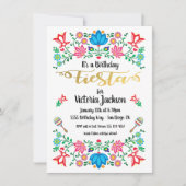Gold Foil Floral Mexican Fiesta Birthday Party Kaart (Voorkant)