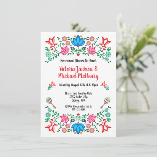 Gold Foil Floral Mexican Fiesta repesal Dinner Kaart (Staand voorkant)