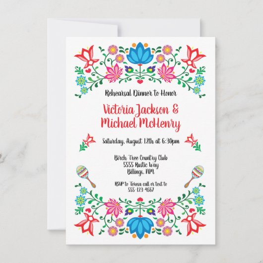 Gold Foil Floral Mexican Fiesta repesal Dinner Kaart (Voorkant)