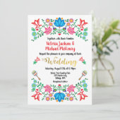 Gold Foil Floral Mexican Wedding Fiesta Kaart (Staand voorkant)