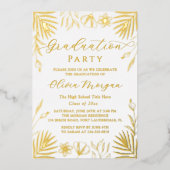 Gold Foil Floral Script Paars Afstuderen Foto Folie Uitnodiging (Voorkant)