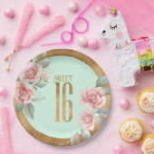 Gold Foil Floral Sweet Sixteen Mint Green ID757 Papieren Bordje (Feest)