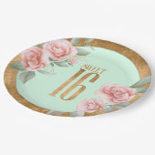 Gold Foil Floral Sweet Sixteen Mint Green ID757 Papieren Bordje (Gekanteld)