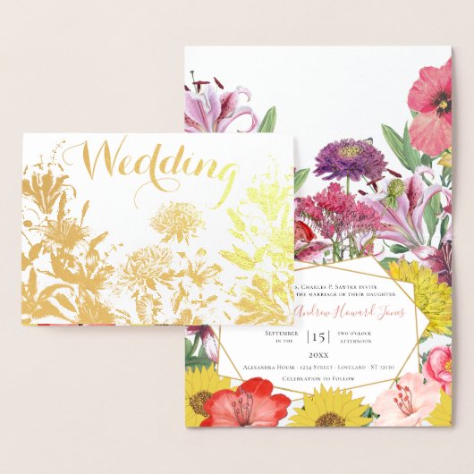 Gold Foil Floral Typography Wedding Invitding Folie Kaarten (Display)