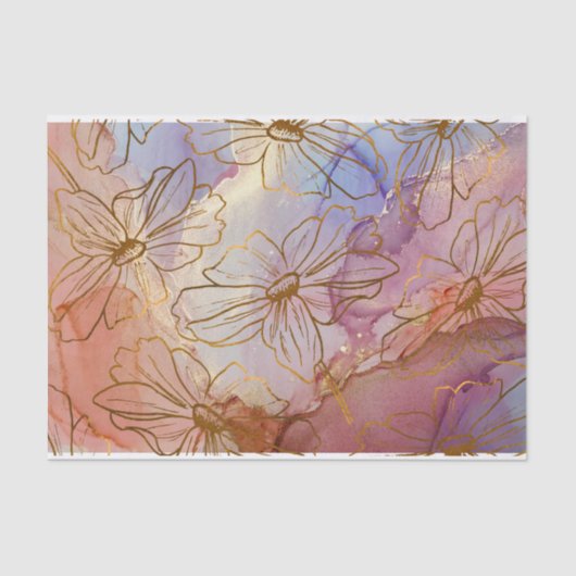 Gold Foil Florals op kleurrijke Abstracte weefselp Tissuepapier (Voorkant)