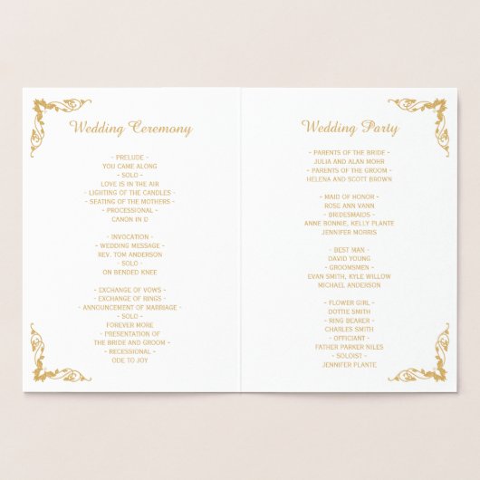 Gold Foil Flourish Lijst Wedding Ceremony Program Folie Kaarten (Binnen)