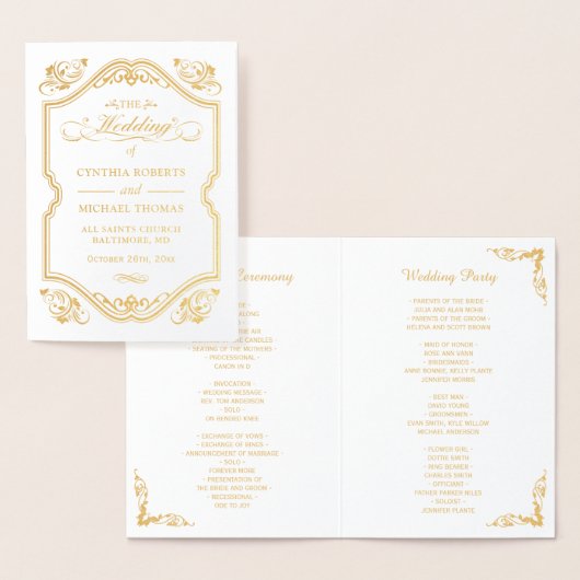 Gold Foil Flourish Lijst Wedding Ceremony Program Folie Kaarten (Display)