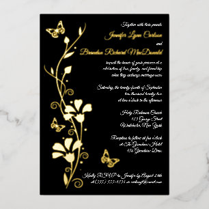 Gold Foil Flowers and Butterflies Wedding Invite Folie Uitnodiging