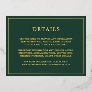 Gold Foil Forest Green Wedding Enclosure Kaart