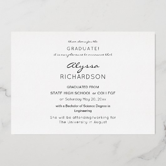 Gold Foil Foto Afstuderen aankondiging (Achterkant)