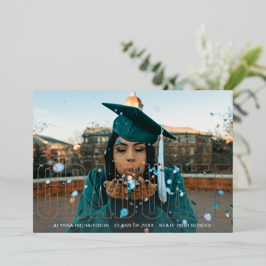 Gold Foil Foto Afstuderen aankondiging (Staand Voorkant)