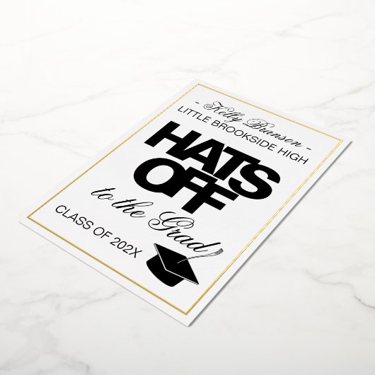 Gold Foil Foto Afstuderen kondiging Petten off Folie Uitnodiging (Gedraaid)